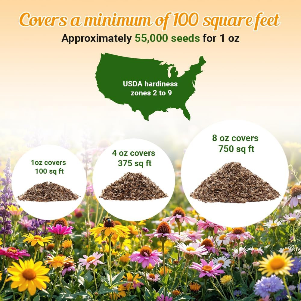 Drought Resistant Wildflower – 1Oz, Open-Pollinated Bulk Flower Seed Mix for Be