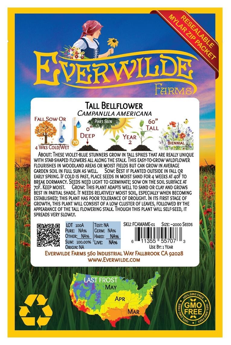2000 Tall Bellflower Wildflower Seeds – Everwilde Farms Mylar Seed Packet