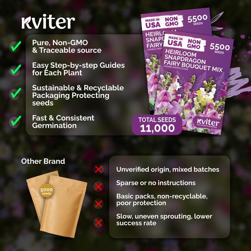 KVITER 11,000 Fairy Bouquet Mix Snapdragon Seeds (Linaria Maroccana), 2 Pack