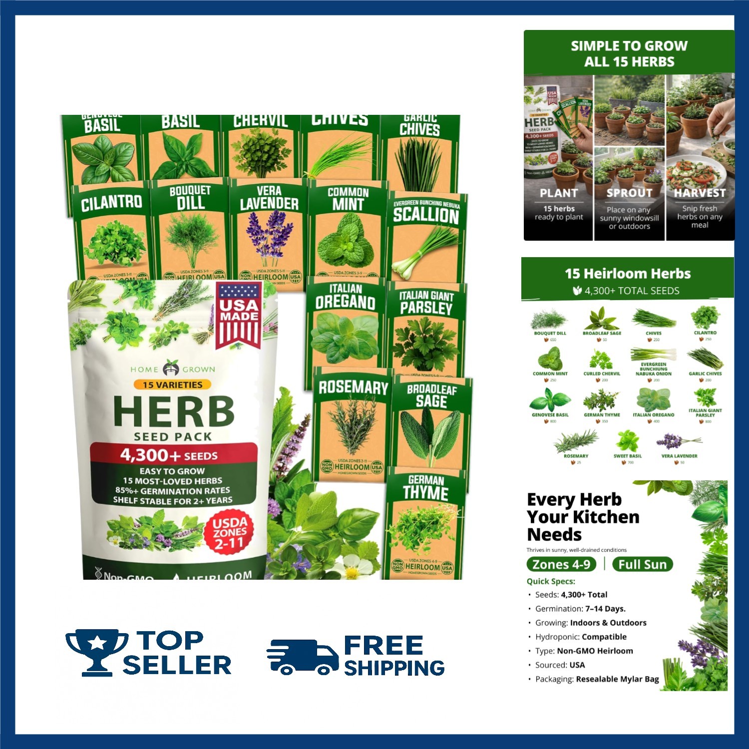 Complete Herb Garden Kit – 15 Heirloom Seeds for Home & Hydroponic Growth