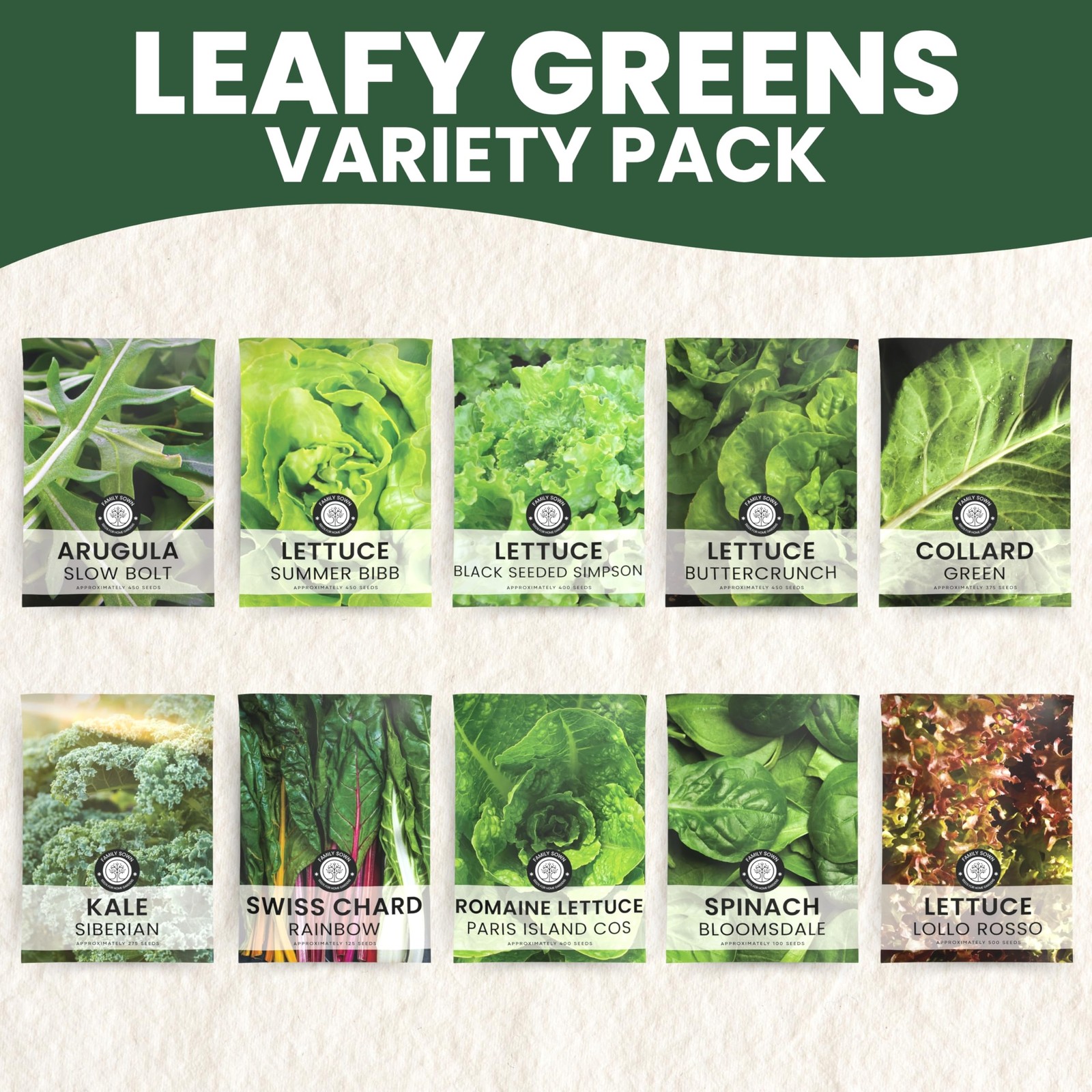 Non GMO Leafy Greens Seeds 10 Packs Planting Indoor Outdoor Garden Farm