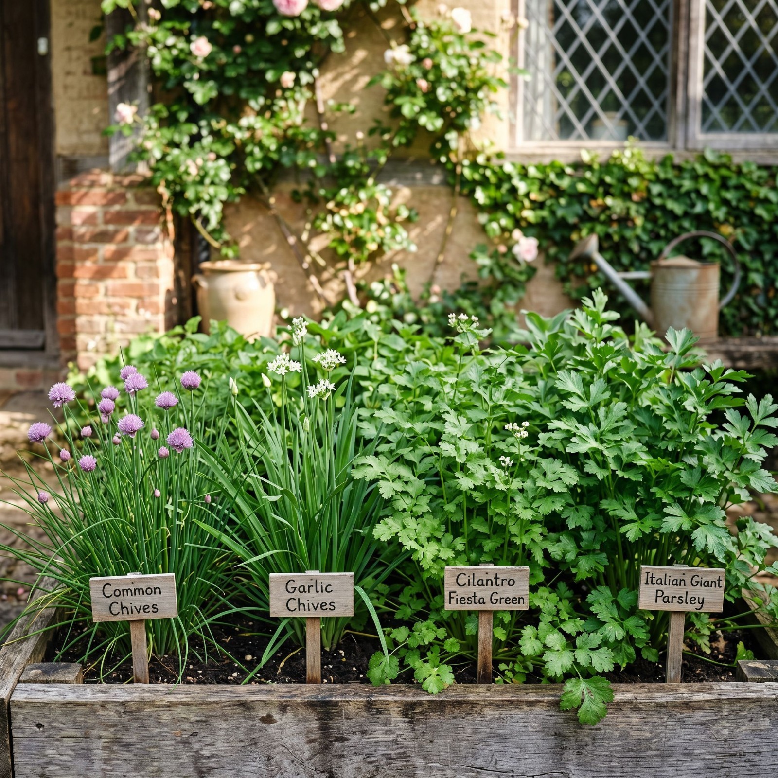 KITCHEN HERB COLLECTION Chives Garlic Chives Cilantro Parsley 4 Packs 1300 Seeds