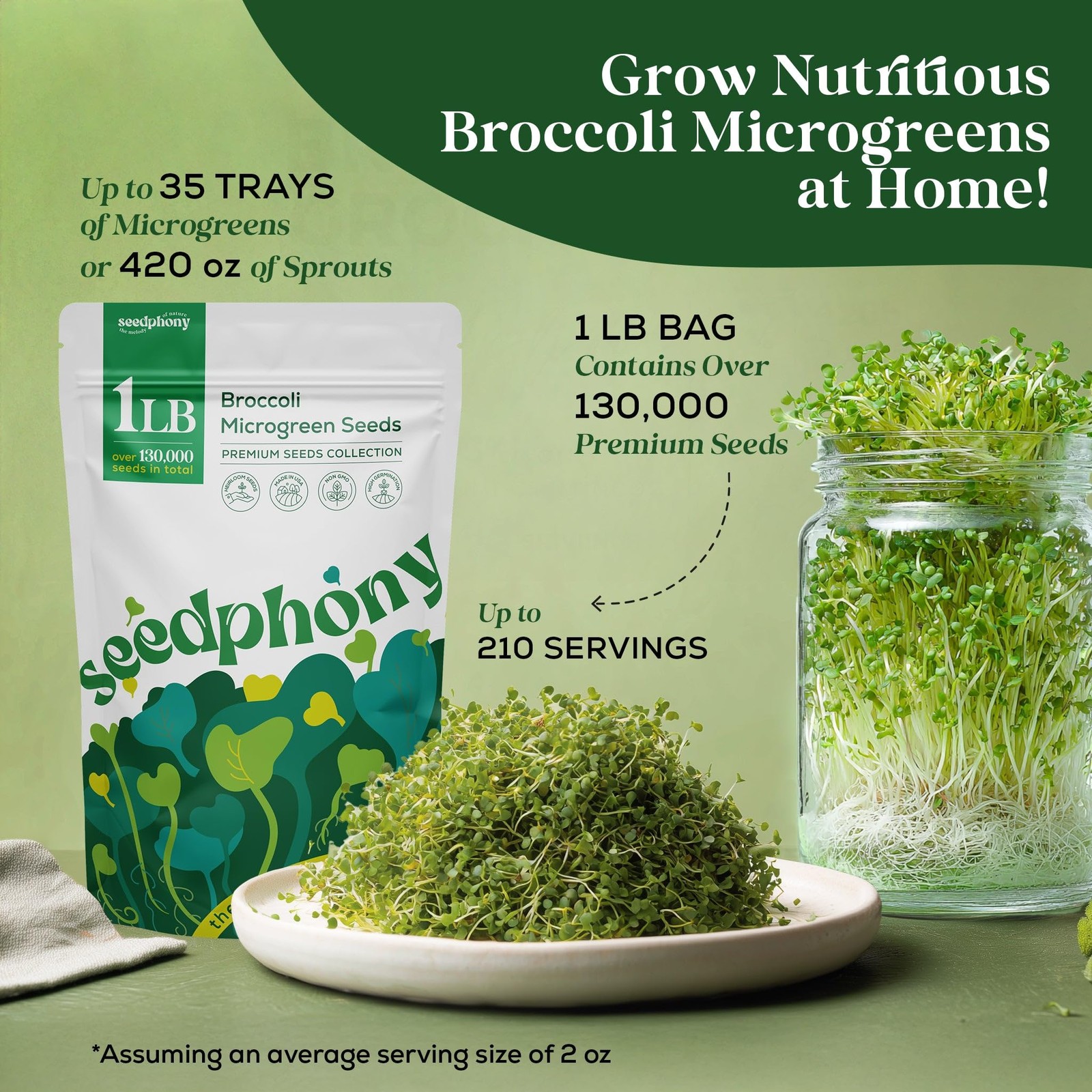 HighGermination Broccoli Sprouting Seeds 1lb NonGMO Heirloom for Microgreens