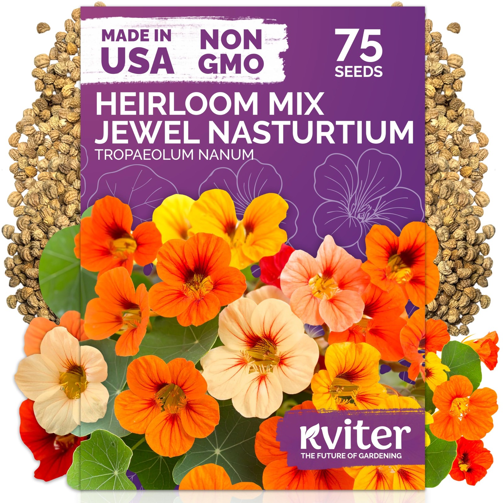 KVITER 75 Mix Jewel Nasturtium Seeds for Planting Outdoors (Tropaeolum Nanum)