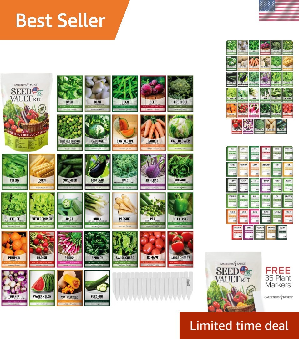 Survival Vegetable Seeds Garden Kit Over 16,000 Seeds Non-GMO and Heirloom, G…