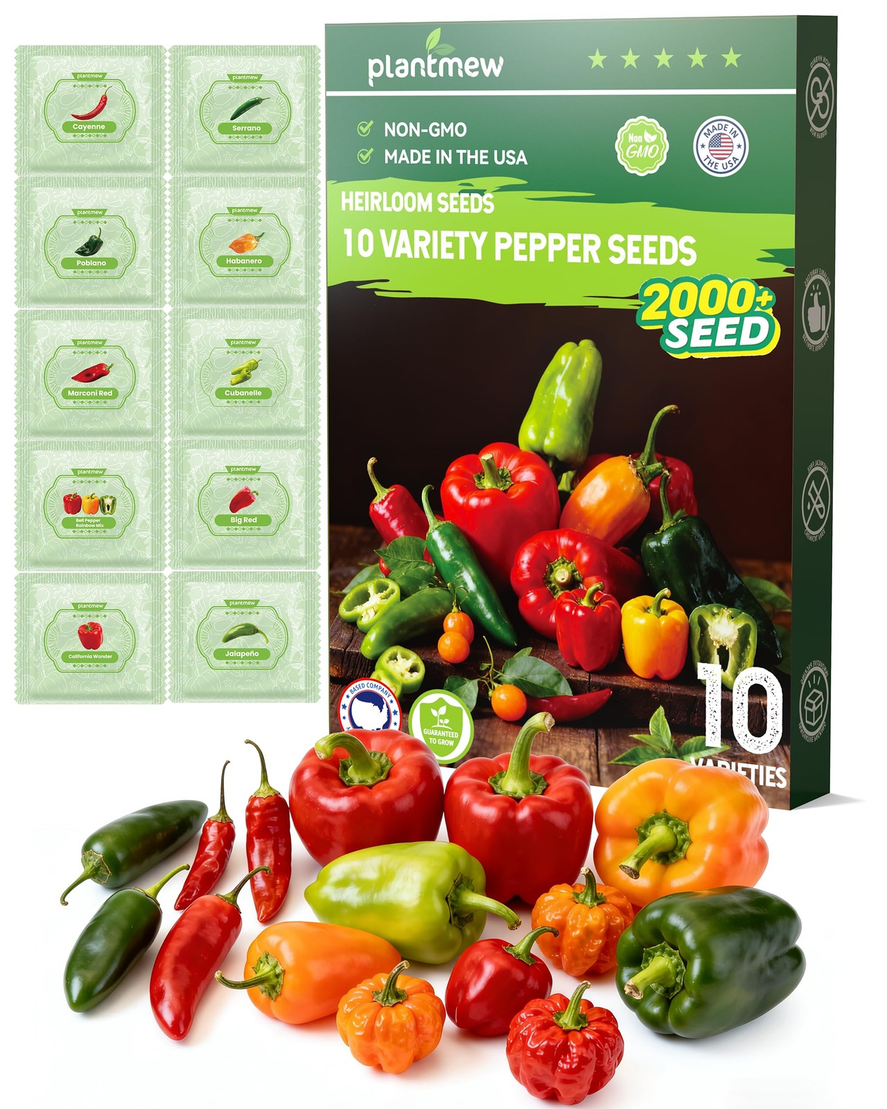 10 Variety Pepper Seeds for Planting – 2000+ 10 Seeds, green