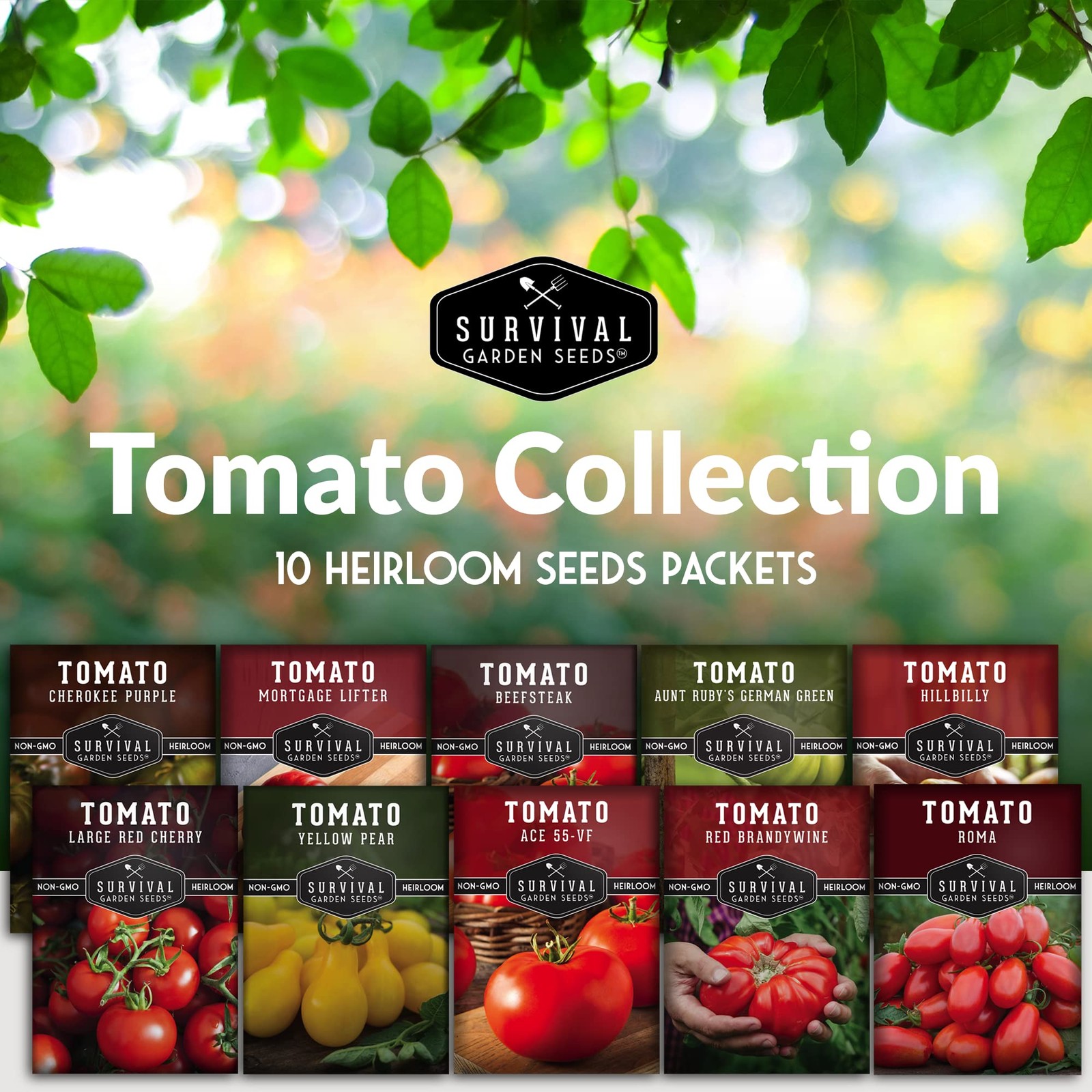 10 Tomato Collection – Cherokee Purple, Roma, Red Cherry, Aunt Ruby’s Green, …