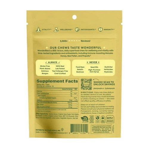 Plant People, WonderBee Honey Lemon Chews, 30 Count