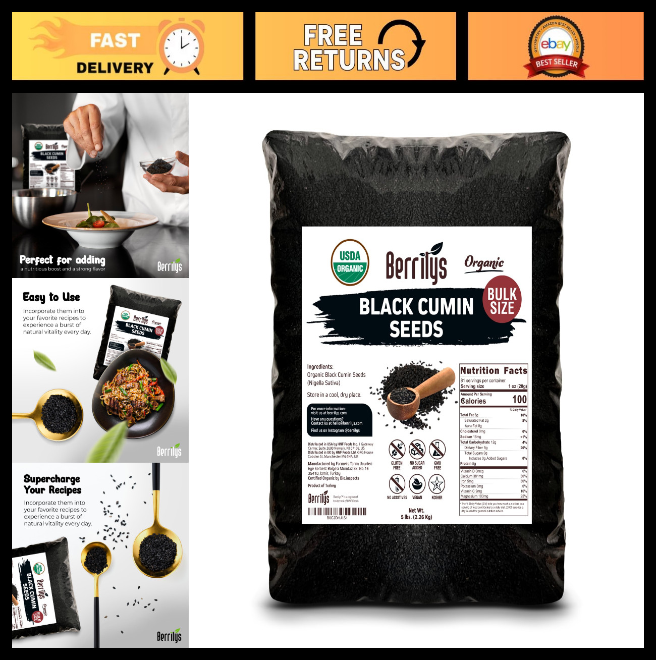 Organic Black Cumin Seeds 5 LB – Nigella Sativa, Kalonji, Vegan, Keto, Baking