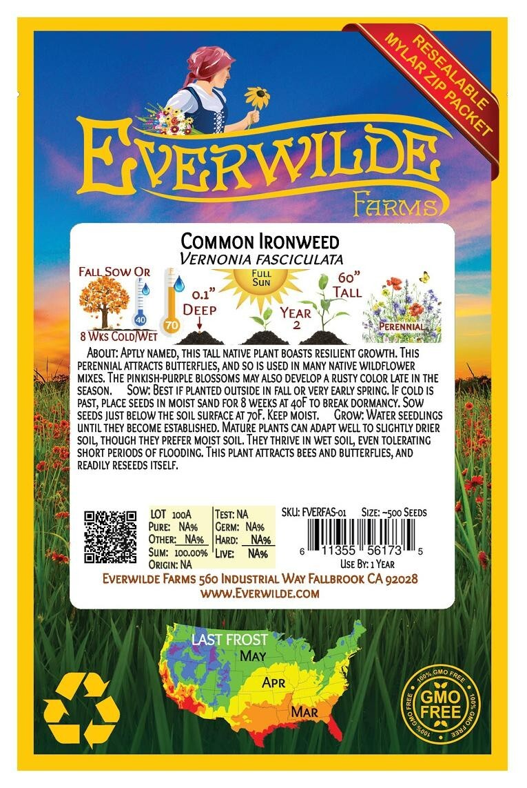 500 Common Ironweed Wildflower Seeds – Everwilde Farms Mylar Seed Packet