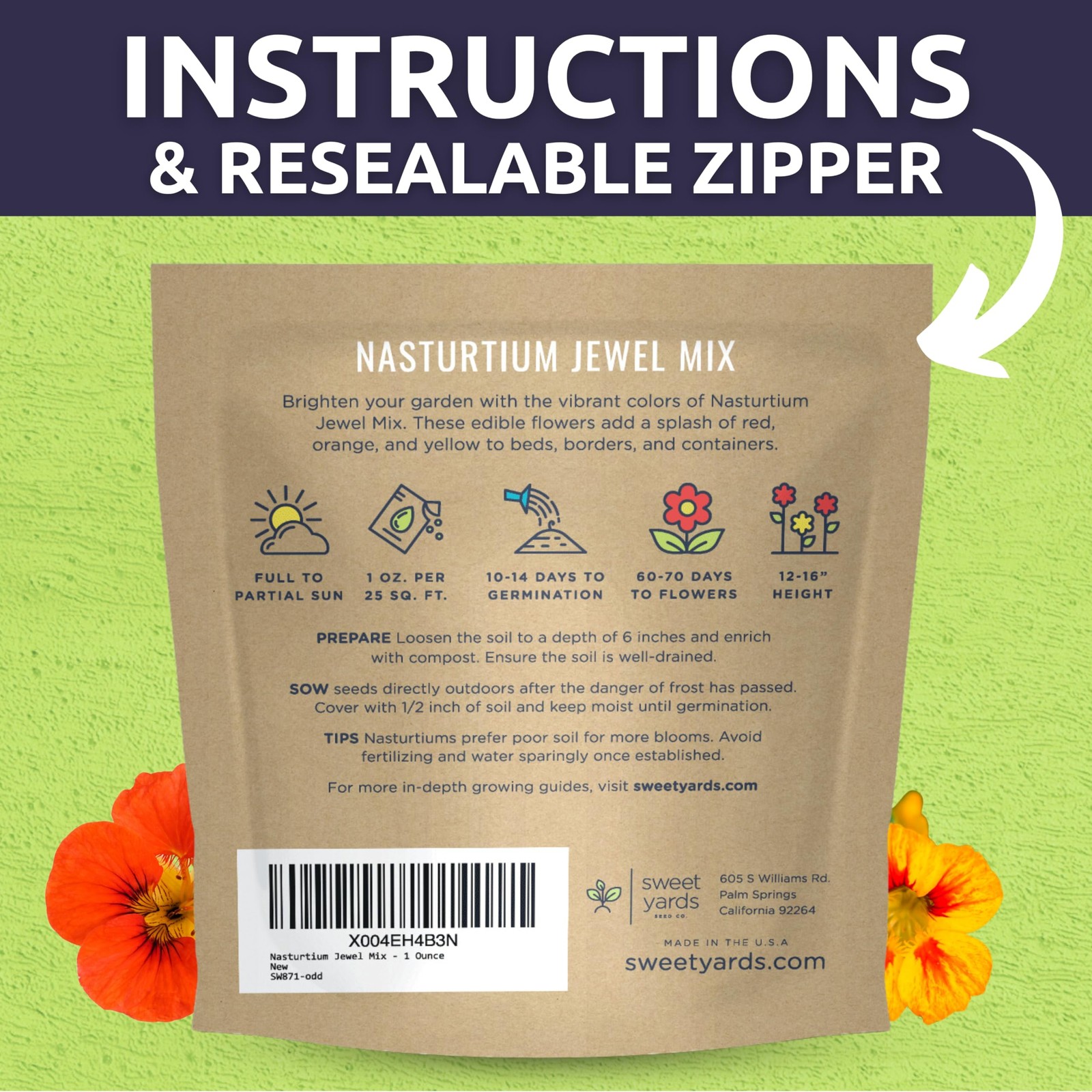 Nasturtium Jewel Mix – Large 1 Ounce Packet – 200 Flower Seeds for Planting -…