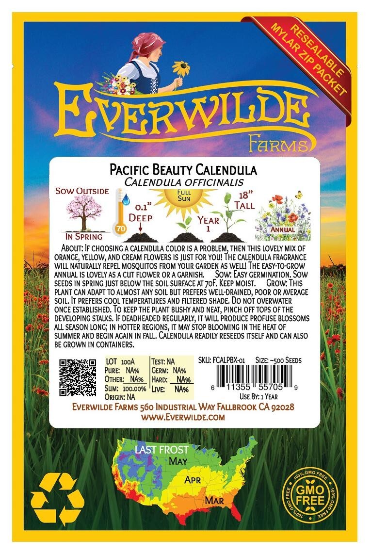 500 Pacific Beauty Mixed Calendula Wildflower Seeds – Everwilde Farms Mylar