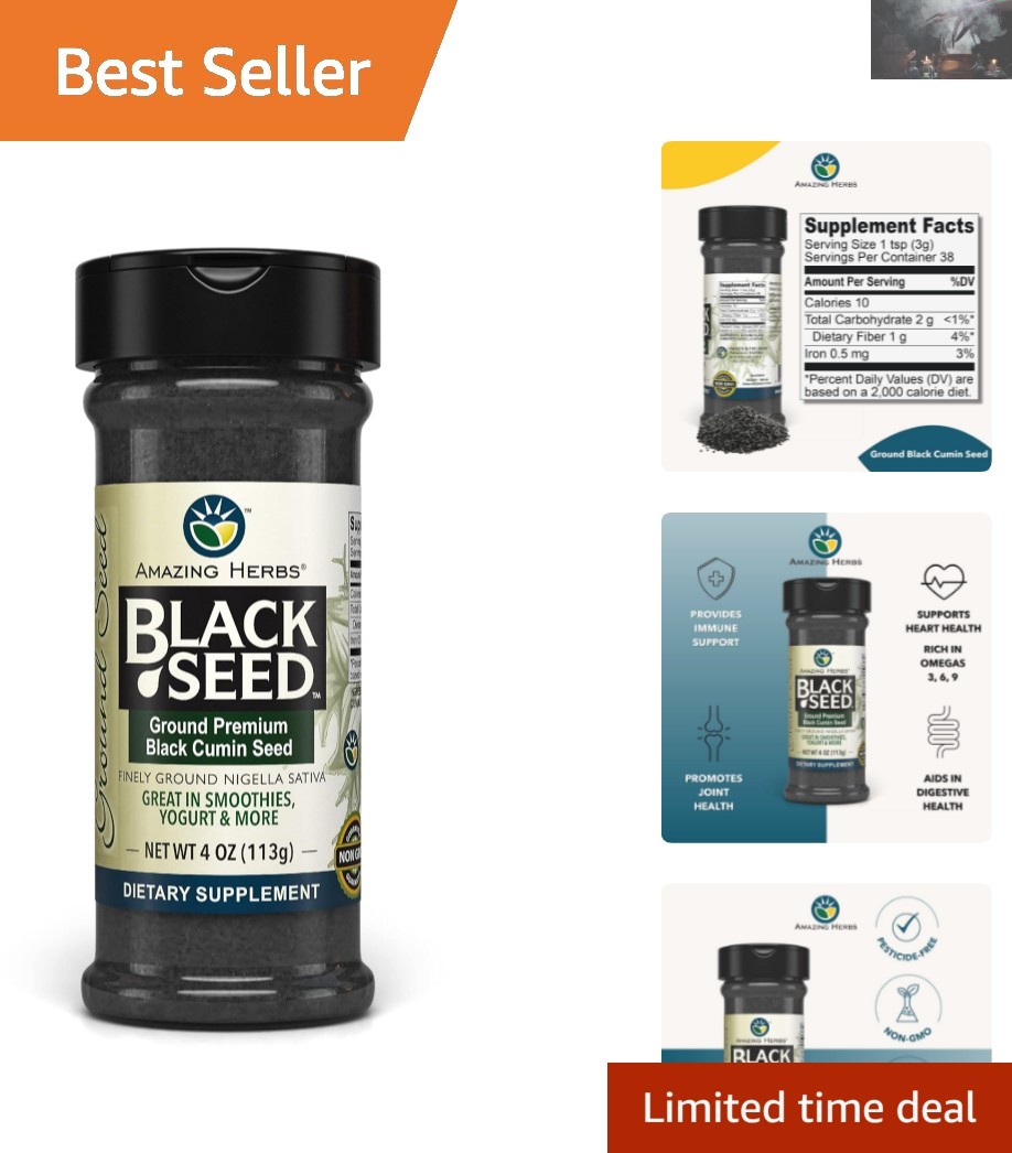 Organic Ground Black Cumin Seeds – 4 Oz, Natural Immune Support & Digestive Aid