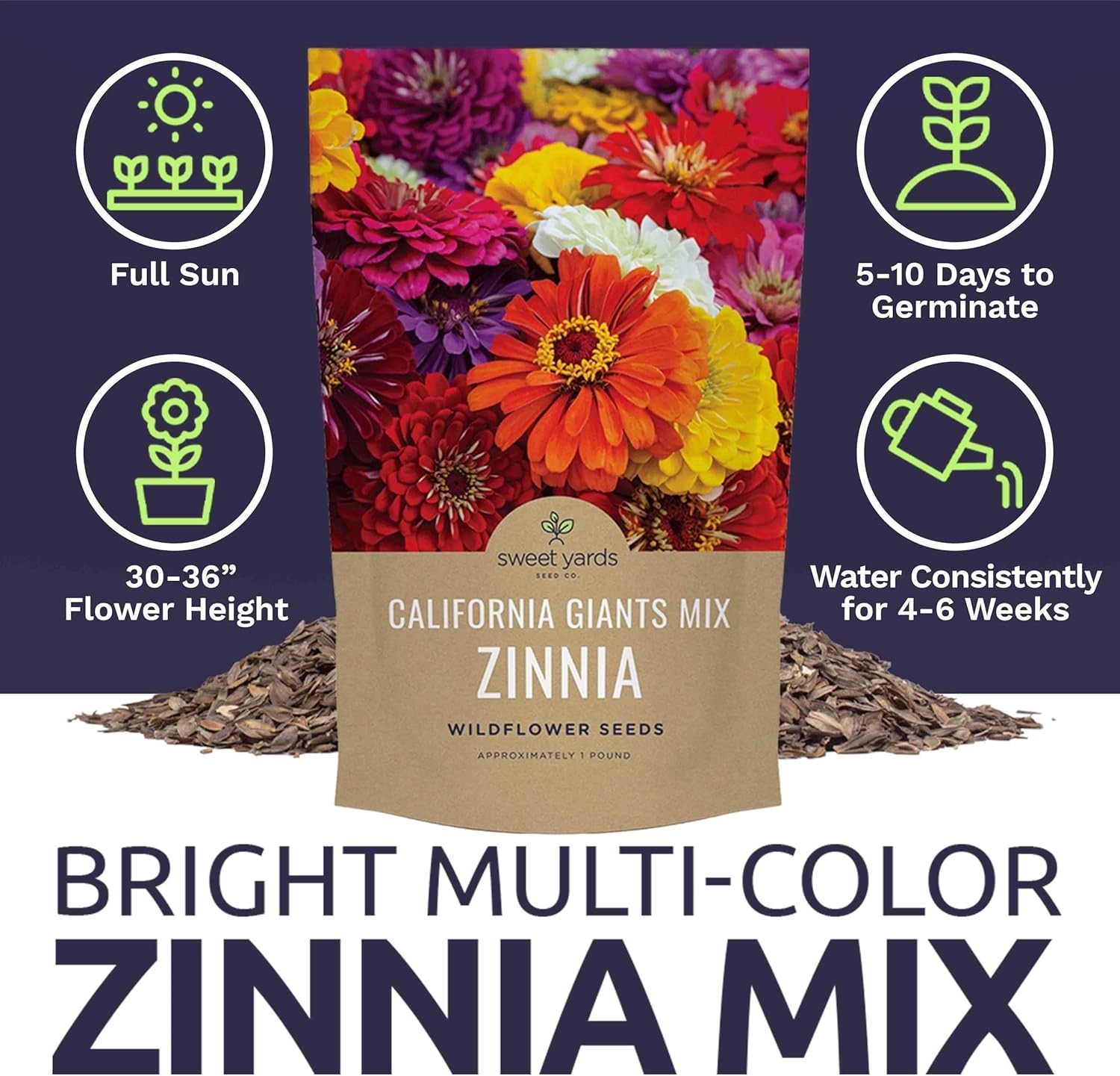 Zinnia California Giants – 1lb Bag – 48k+ Seeds