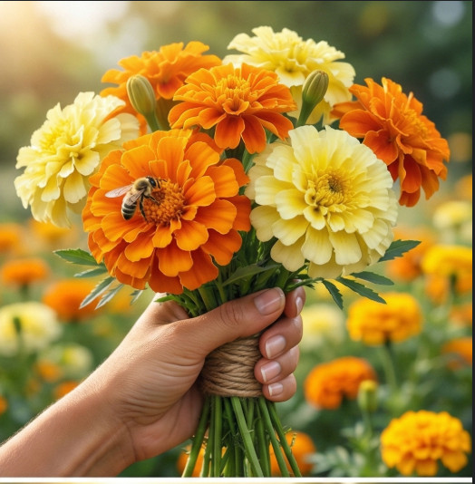 African Marigold SUN & MOON Mix Mandarin Orange + Moonlight White 100 Seeds!