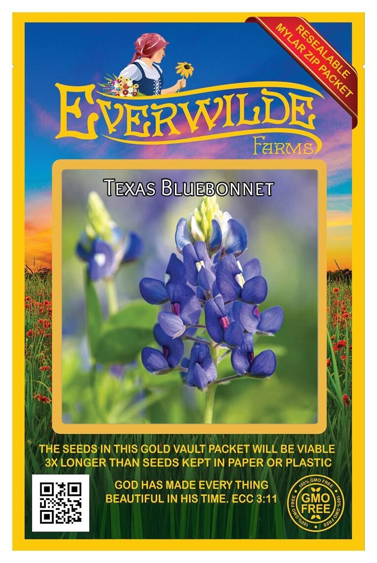 50 Texas Bluebonnet Wildflower Seeds – Everwilde Farms Mylar Seed Packet