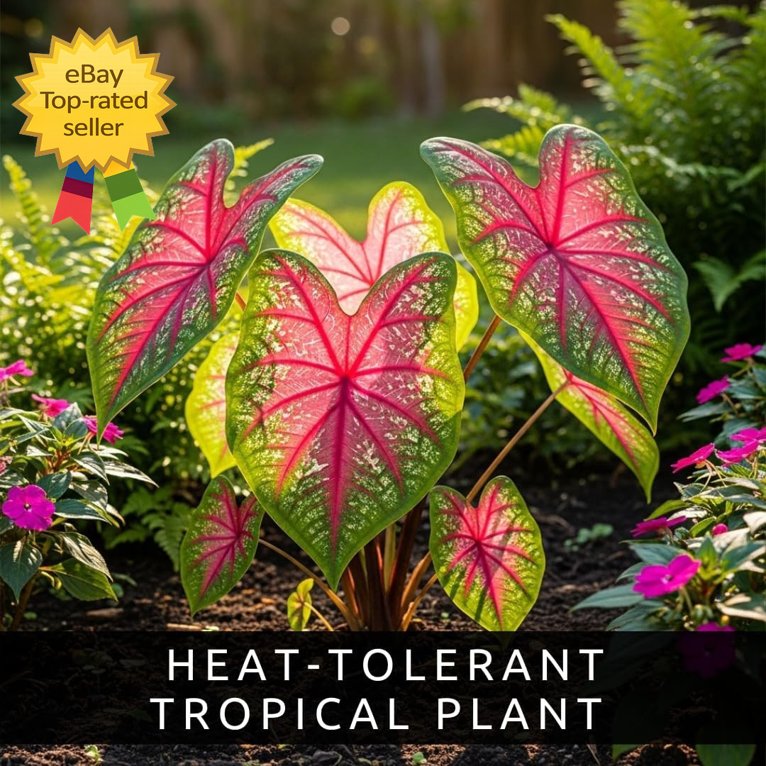 Pink Princess Caladium Bulbs for Planting Vibrant Pink Green Shade Garden Plants