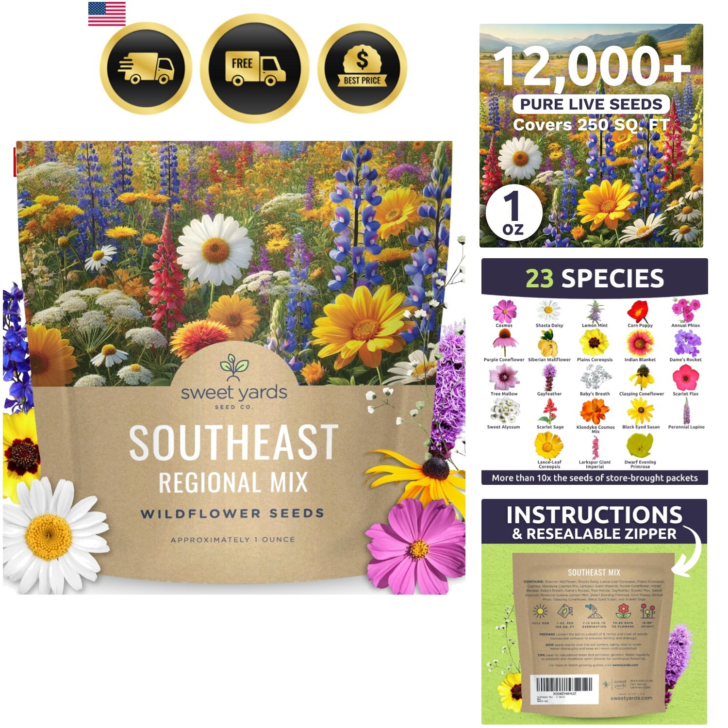 Southeast Regional Mix – Large 1 Ounce Packet – 12,000 Flower Seeds for Plant…