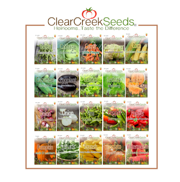 Heirloom Garden Vegetable Seed Bundle, 20 Regular Pkgs, Non-GMO, Survival Food