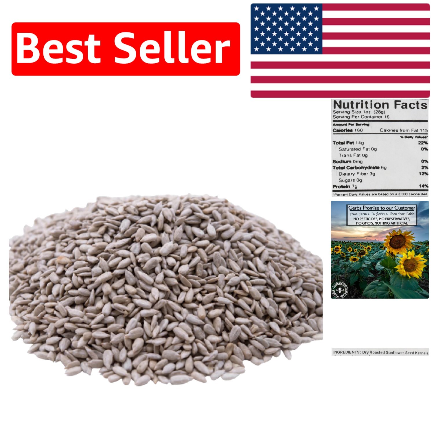 2 LB Pack of Dry Roasted Unsalted Sunflower Seeds – Allergen-Free Snack