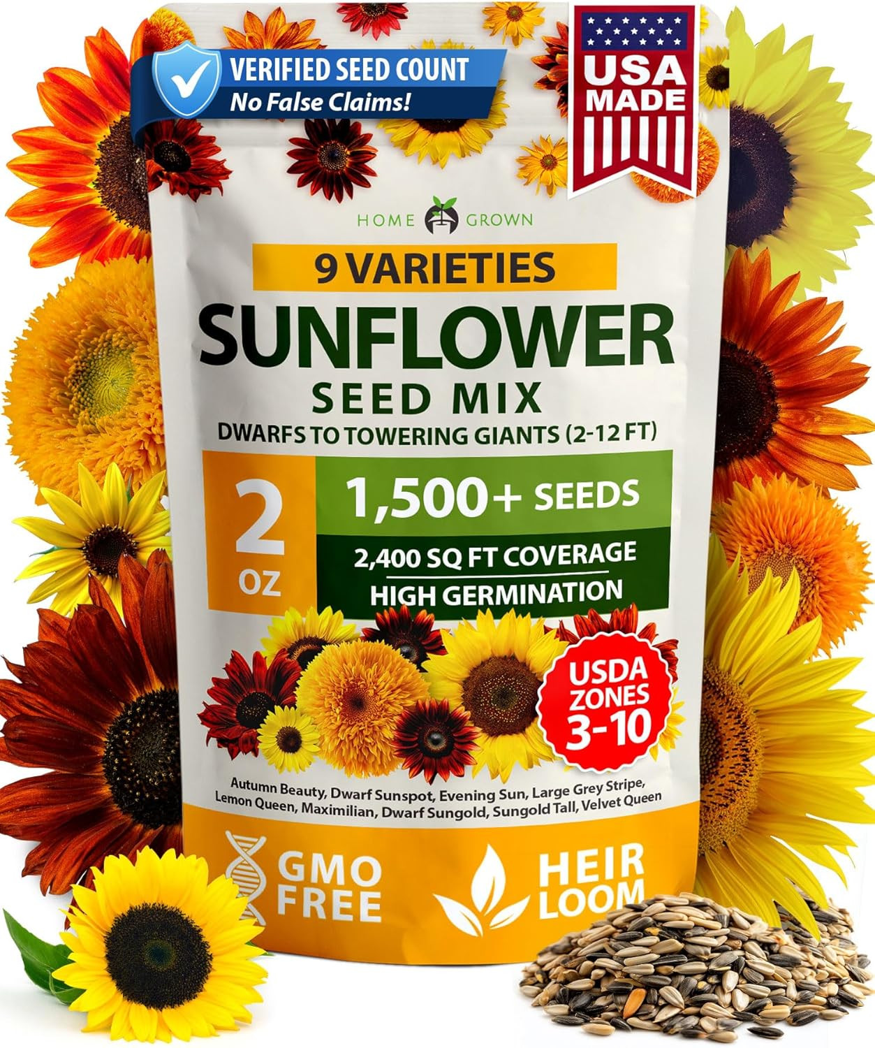 Sunflower Seeds Mix Pack 1,500+ 9 Colorful Varieties of Sun Flower Seeds to Plan