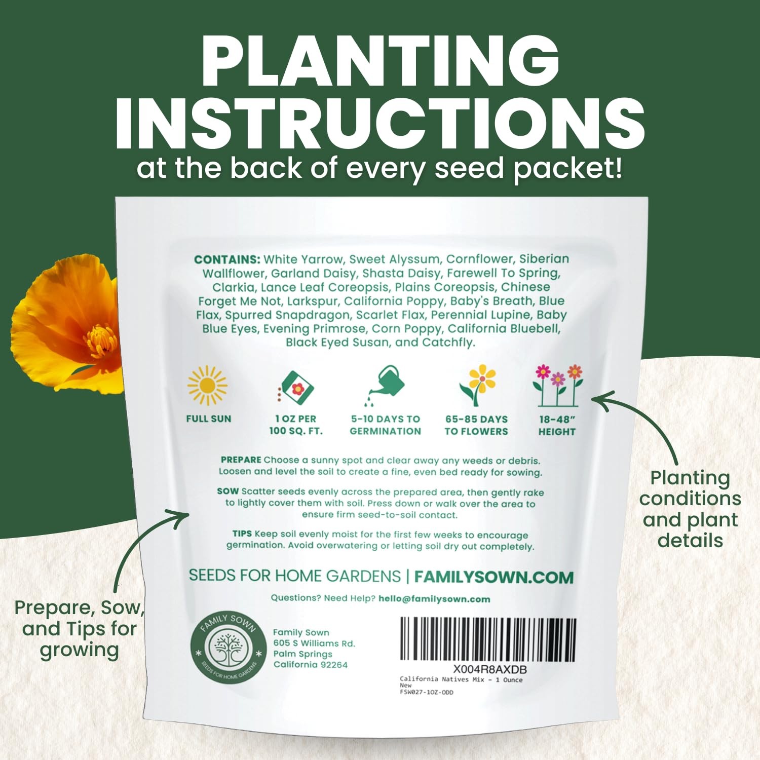 California Regional Seed Mix – 19,000 Seeds for Planting – 1 Ounce Pouch