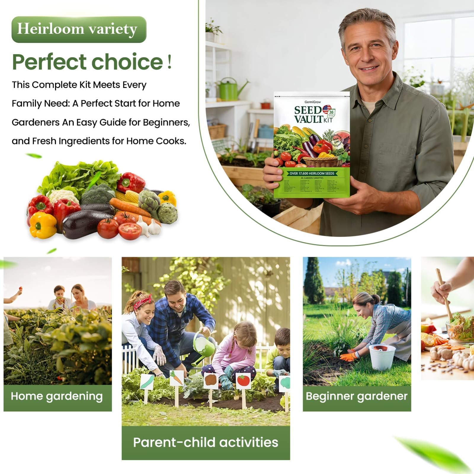 36 Vegetable Variety Pack – 17,600+ Non-GMO Heirloom Seeds for Indoor & Outdoor
