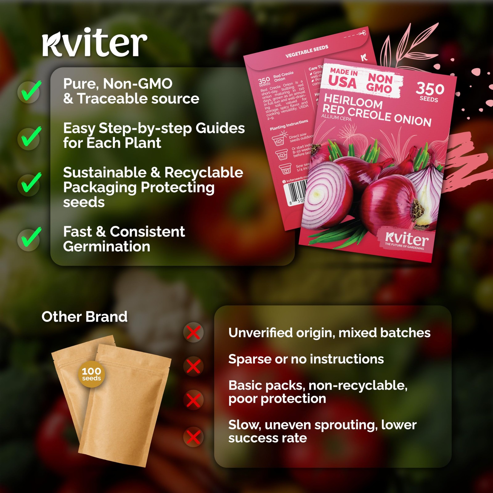 KVITER 350 Red Creole Onion Seeds (Allium Cepa)