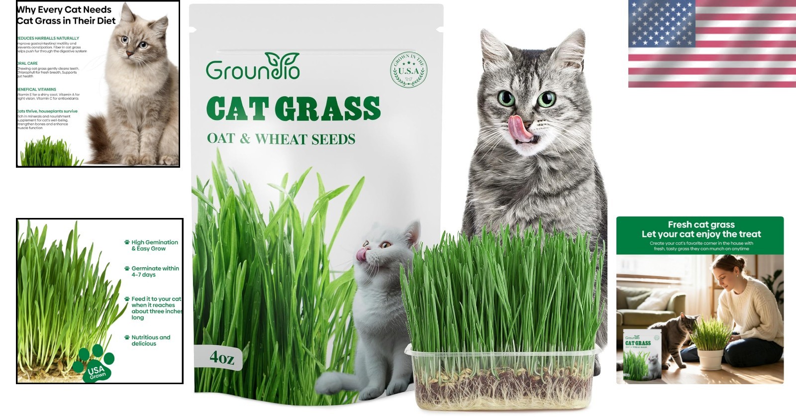 4 Oz Cat Grass Seeds Mix – Fast-Growing Non-GMO Wheat & Oat For Healthy Cats