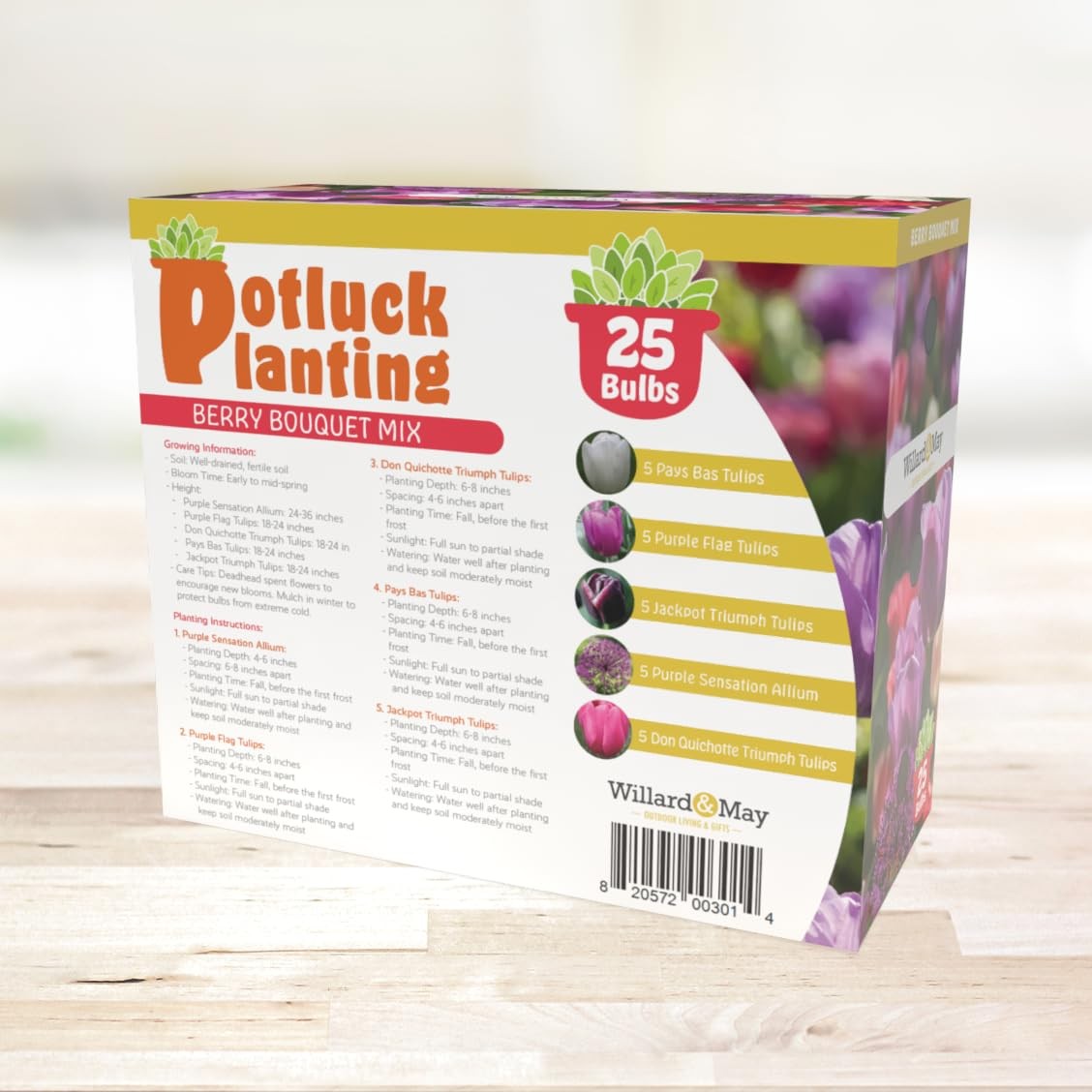 All-in-Flower Garden Kit – 25 Flower Bulbs Per Box – Potluck Planting Berry B…