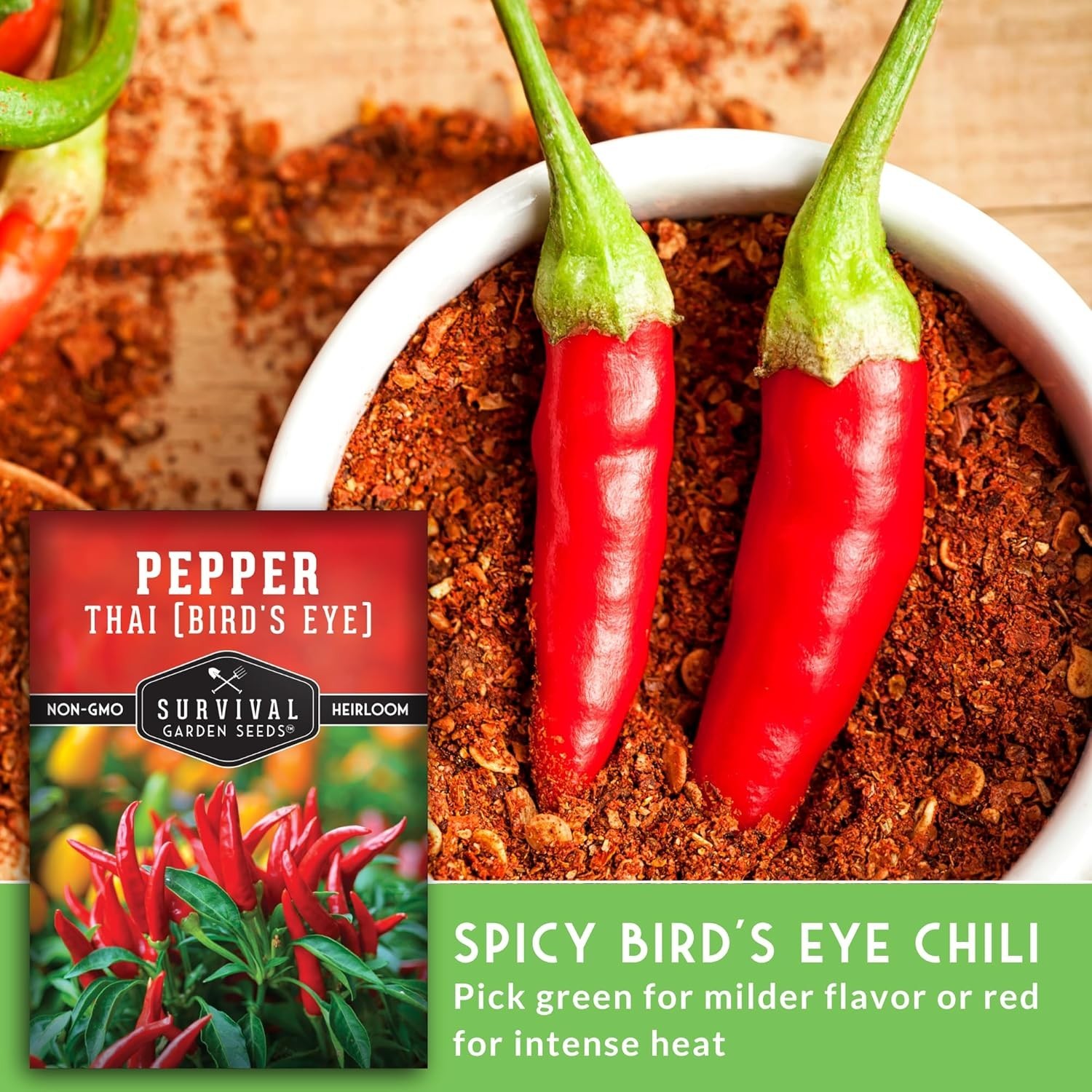 Thai Chili Pepper Seeds for Planting | Bird’s Eye Hot Peppers – Heirloom Non-…