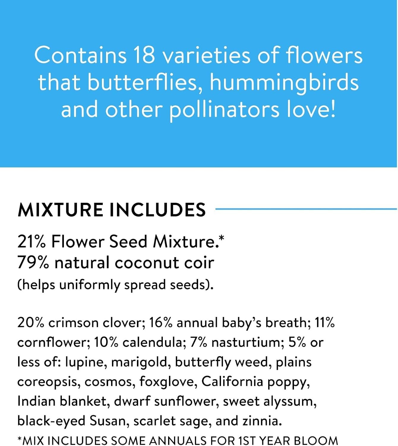 Wildflower 25,000 Bulk, 1 Bag 18 Varieties of Non-GMO Flower Seeds for Hummin…
