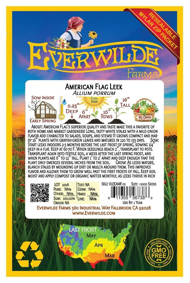 1000 American Flag Leek Seeds – Everwilde Farms Mylar Seed Packet