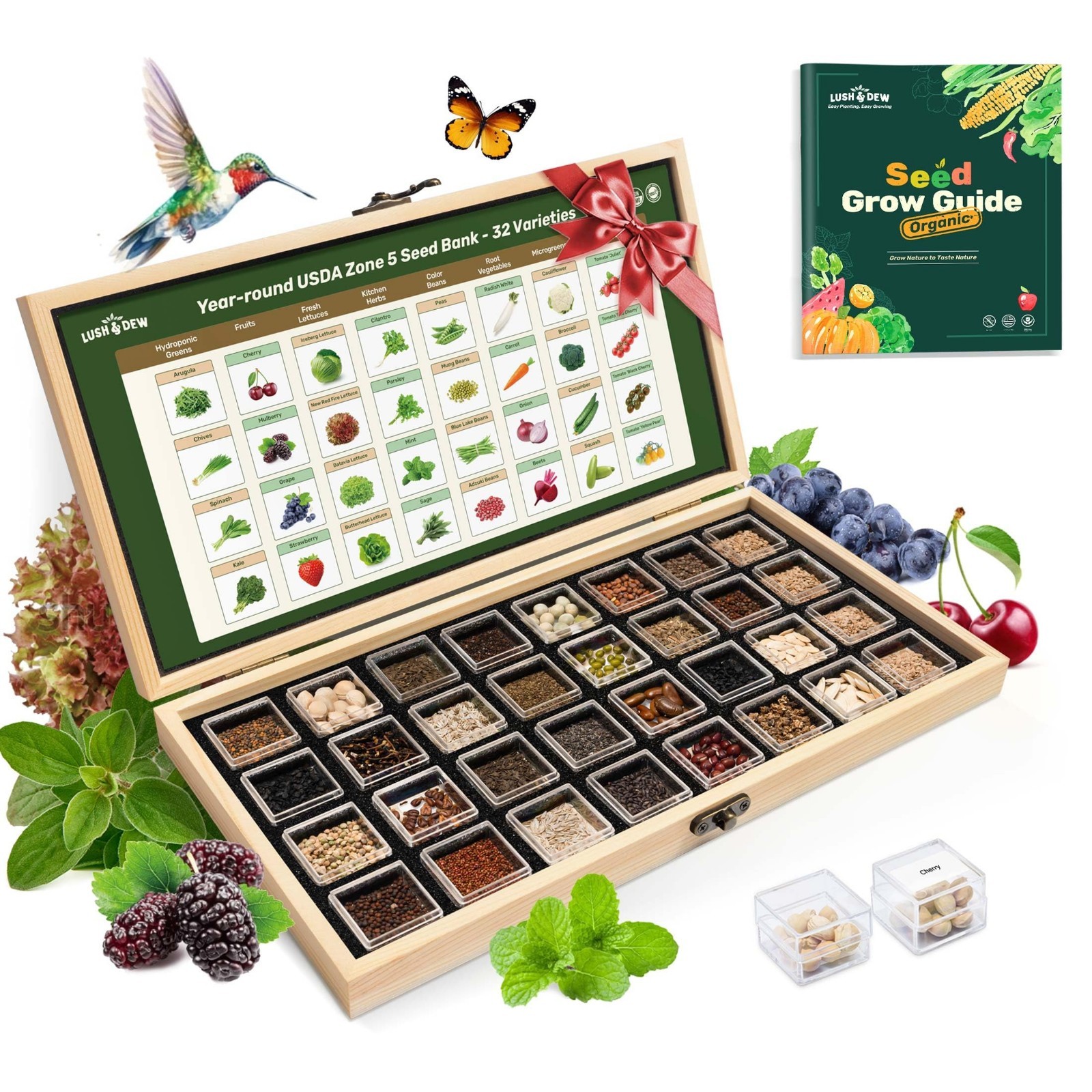 32 Non-GMO Heirloom Seed Varieties – Year-Round Vegetable & Herb Garden Kit, Sur