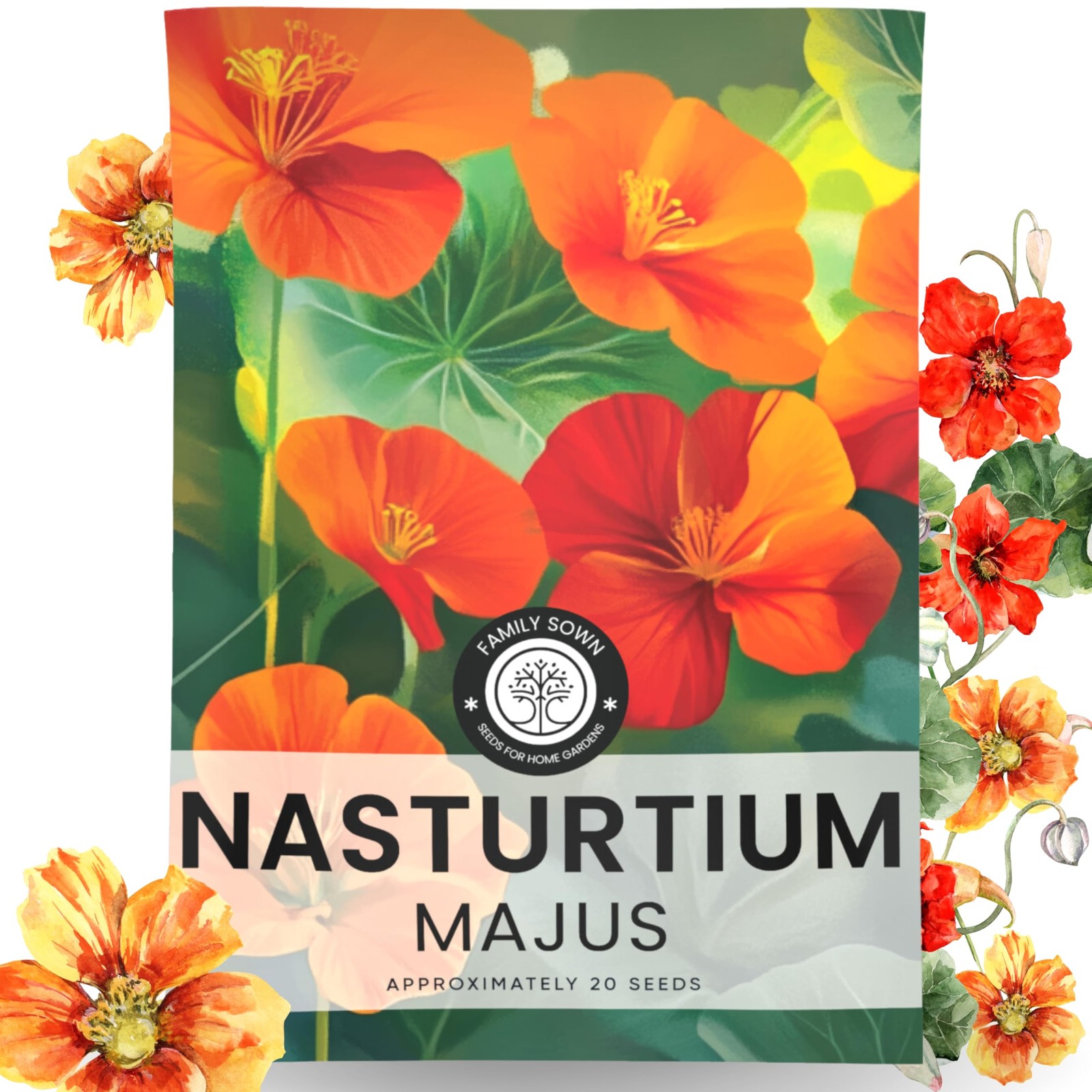 Nasturtium Majus 2,500mg Envelope 20 PCS Flower Seeds Tropaeolum Majus