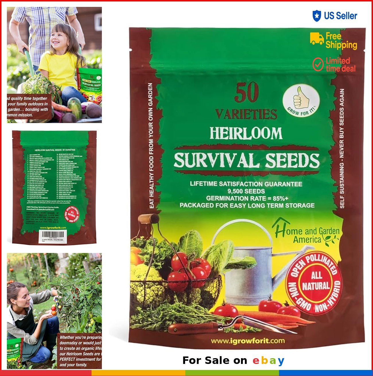 Heirloom Vegetable Seeds 50 Varieties Non GMO Survival Seed Kit 9500 Seeds