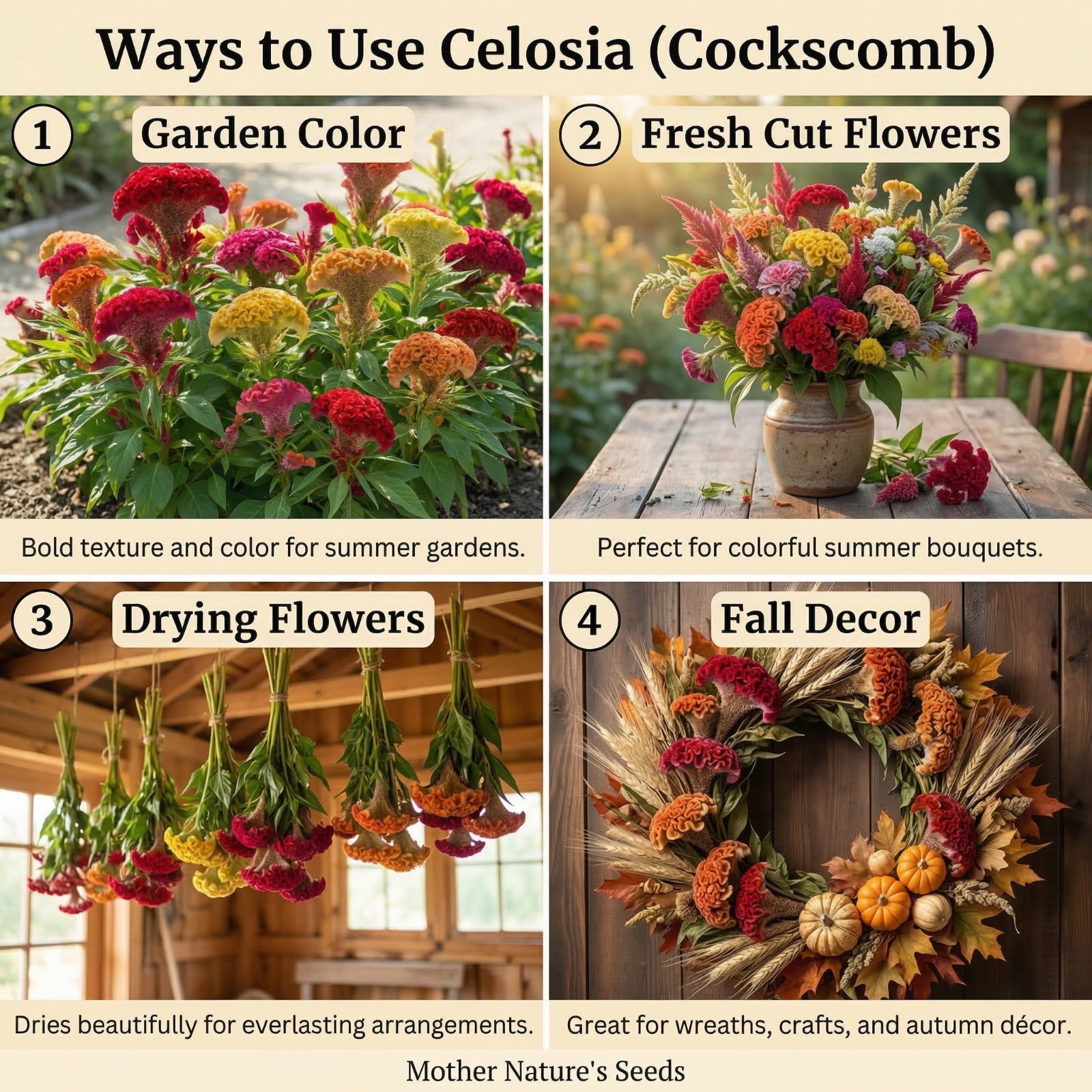 Celosia CRISTATA Mixed Cockscomb Dried Flowers Cutflowers Non-GMO 500 Seeds!