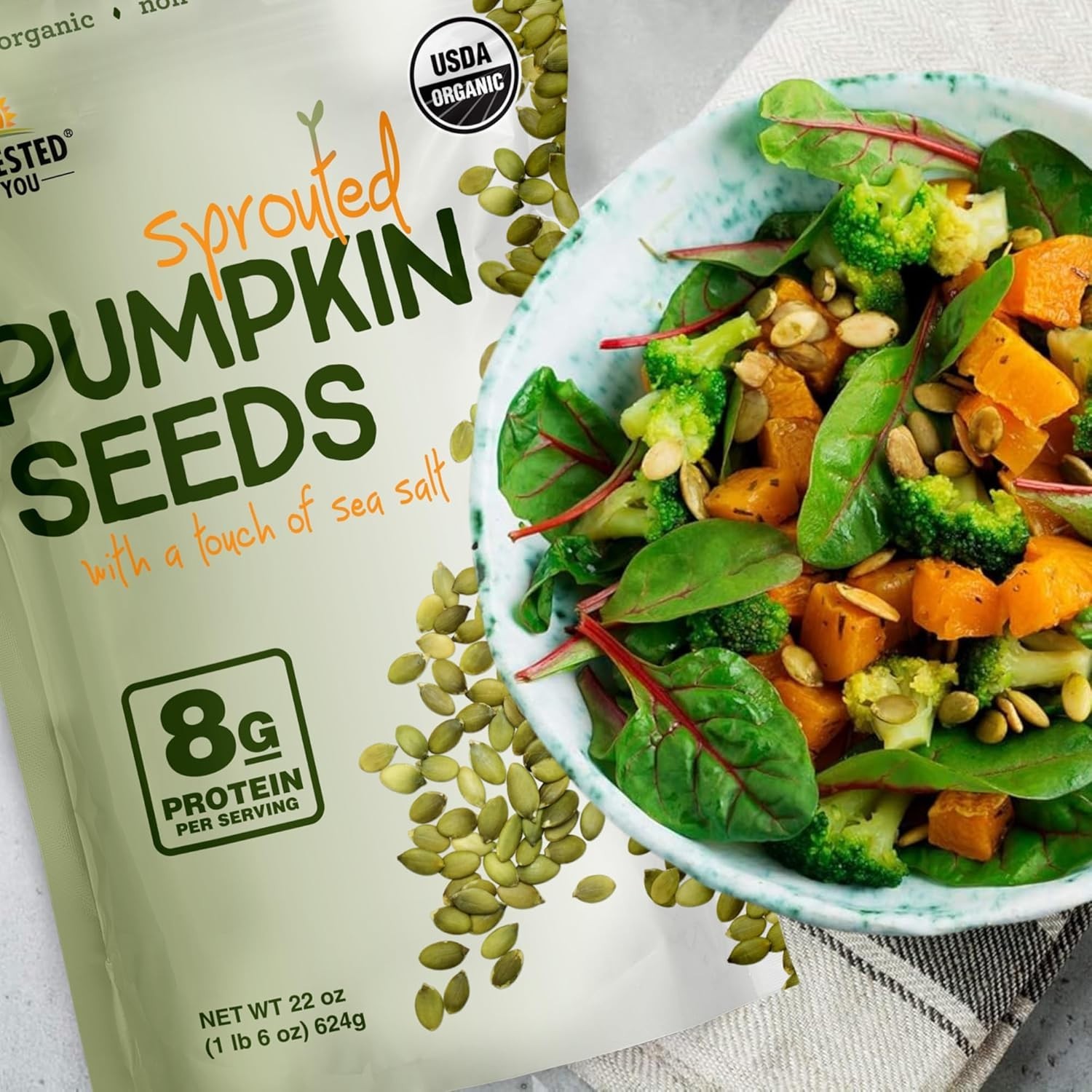 Sea Salted Sprouted Pumpkin Seeds, 22oz Bag, Non GMO, Paleo, Gluten Free, , O…