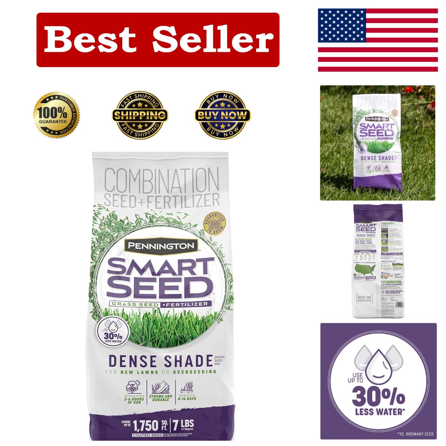 7 lb Smart Seed Grass Mix – Perfect for Shaded Areas & Drought-Tolerant