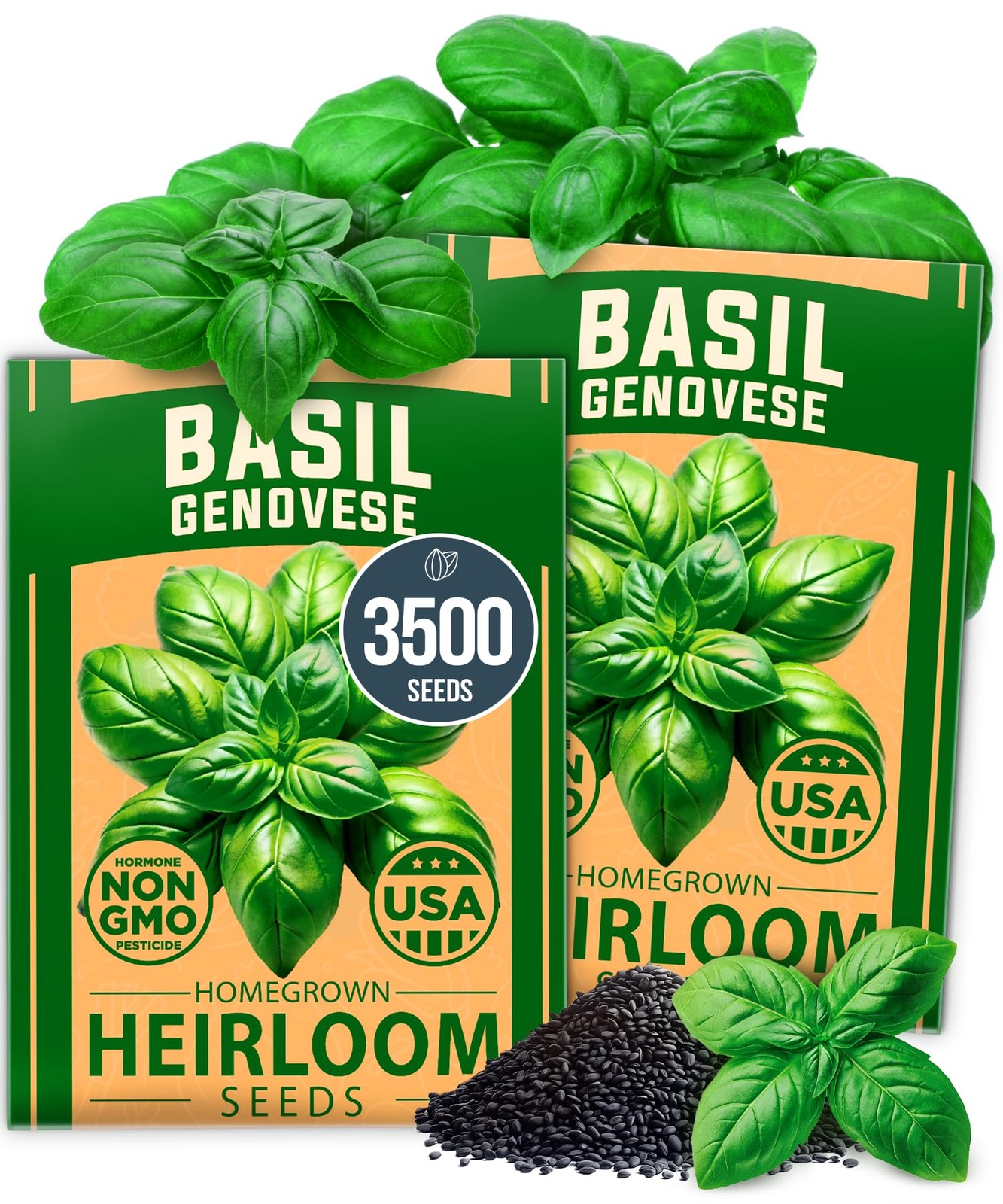 Genovese Basil Seeds 2 Pack 3500 Non GMO Heirloom Basil Seeds for Planting O…