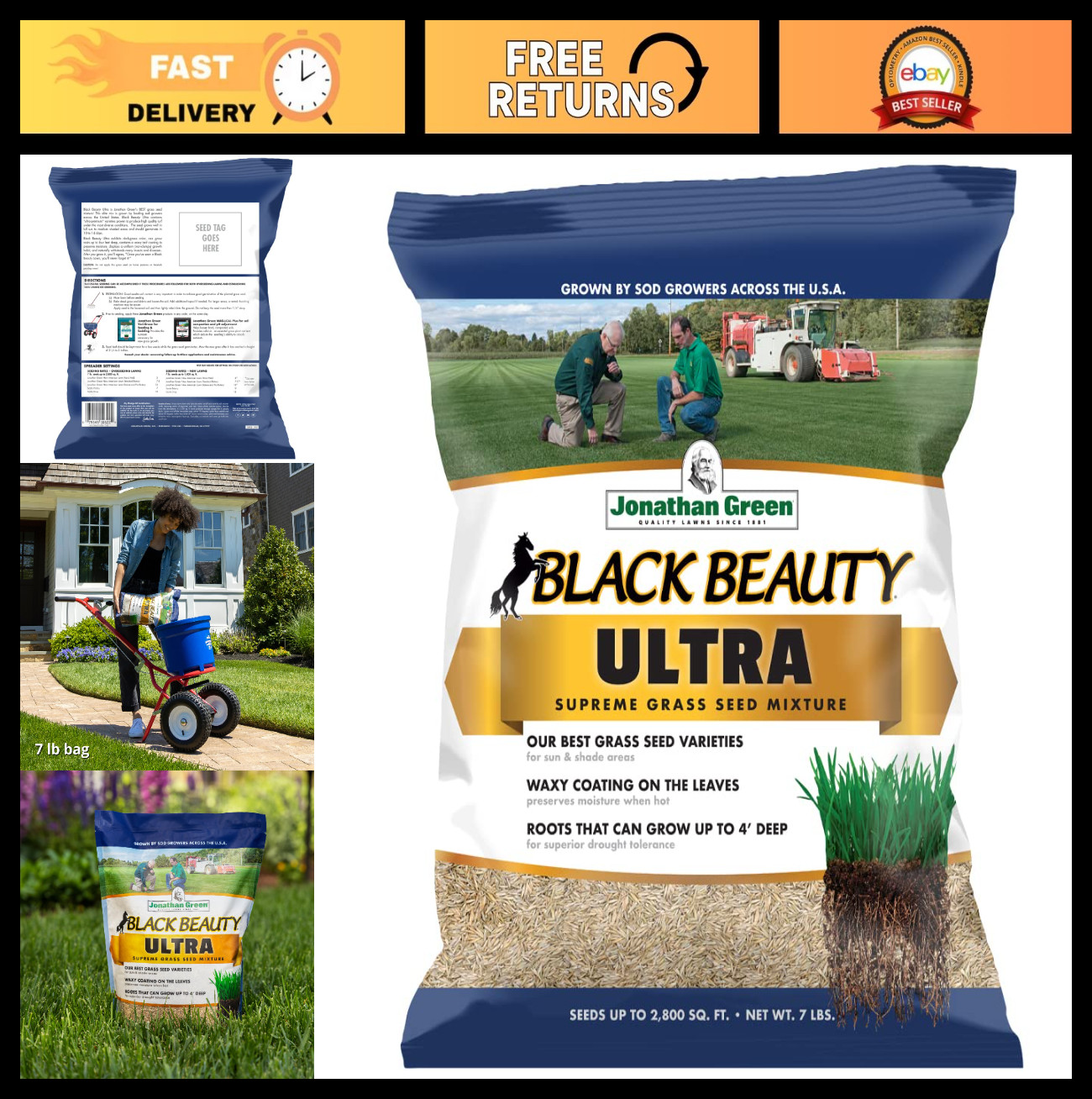 Premium Black Beauty Ultra Grass Seed – Cool Season Lawn Seed, 7 lb for Lush Law