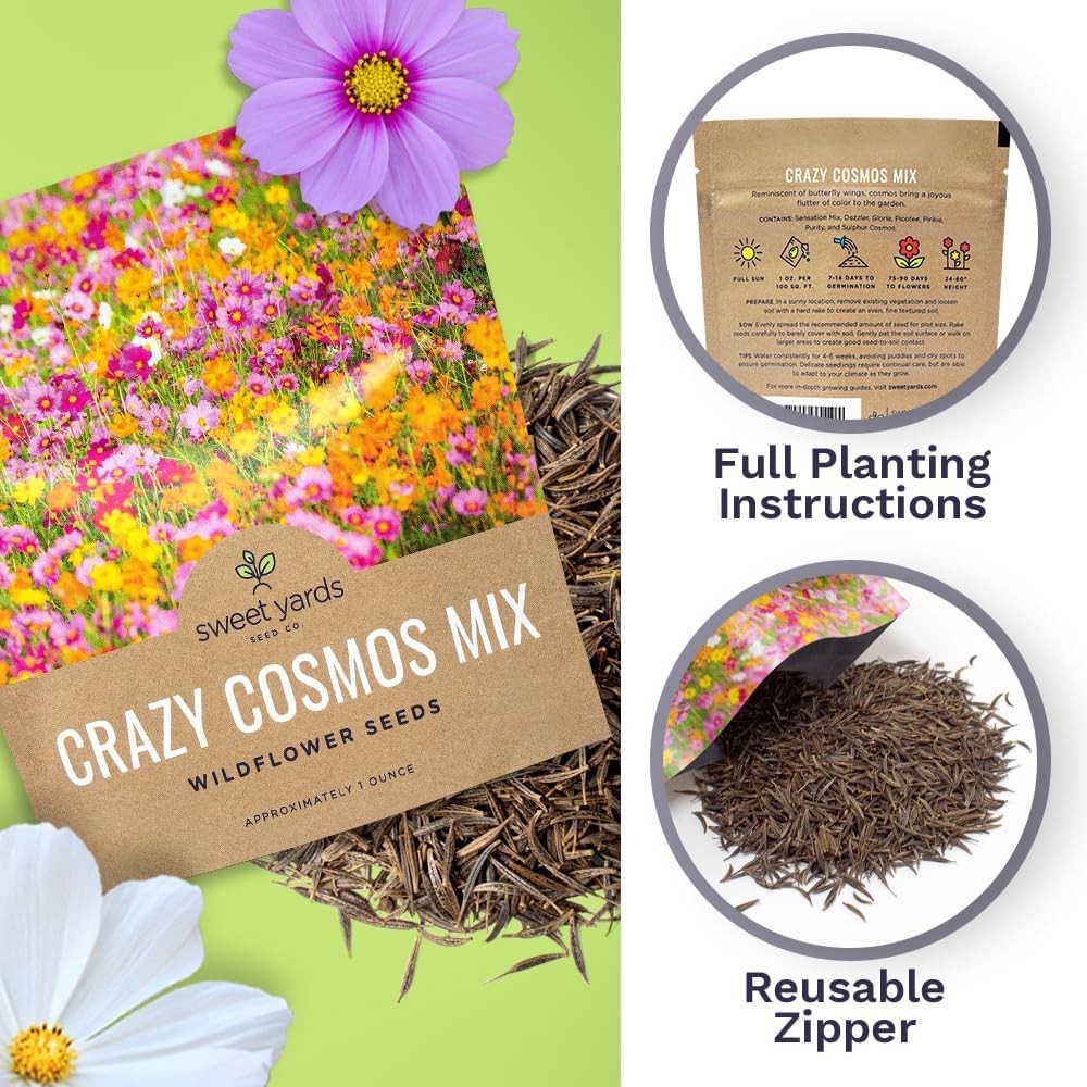 Cosmos Seeds – 5,000 Count Wildflower Mix in Lush Colors for Gardens