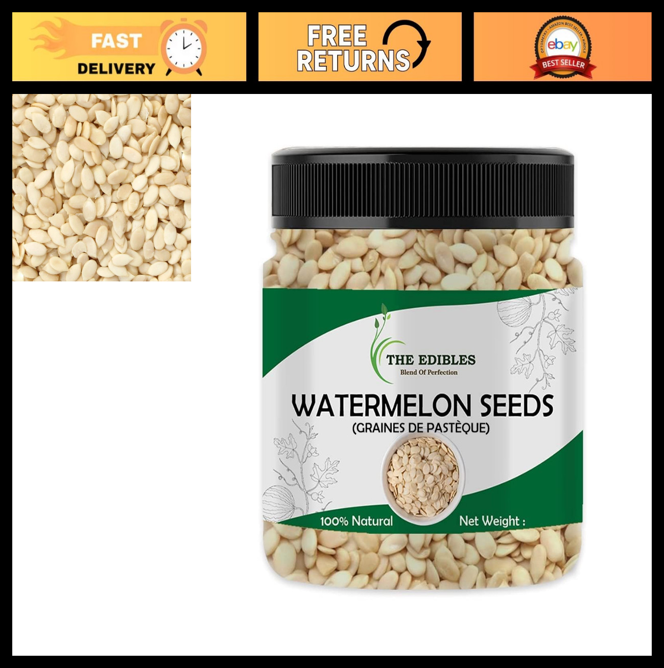 Watermelon Seeds for Eating – 250g | Healthy Snack, Nutritious, Vegan, Raw Beej