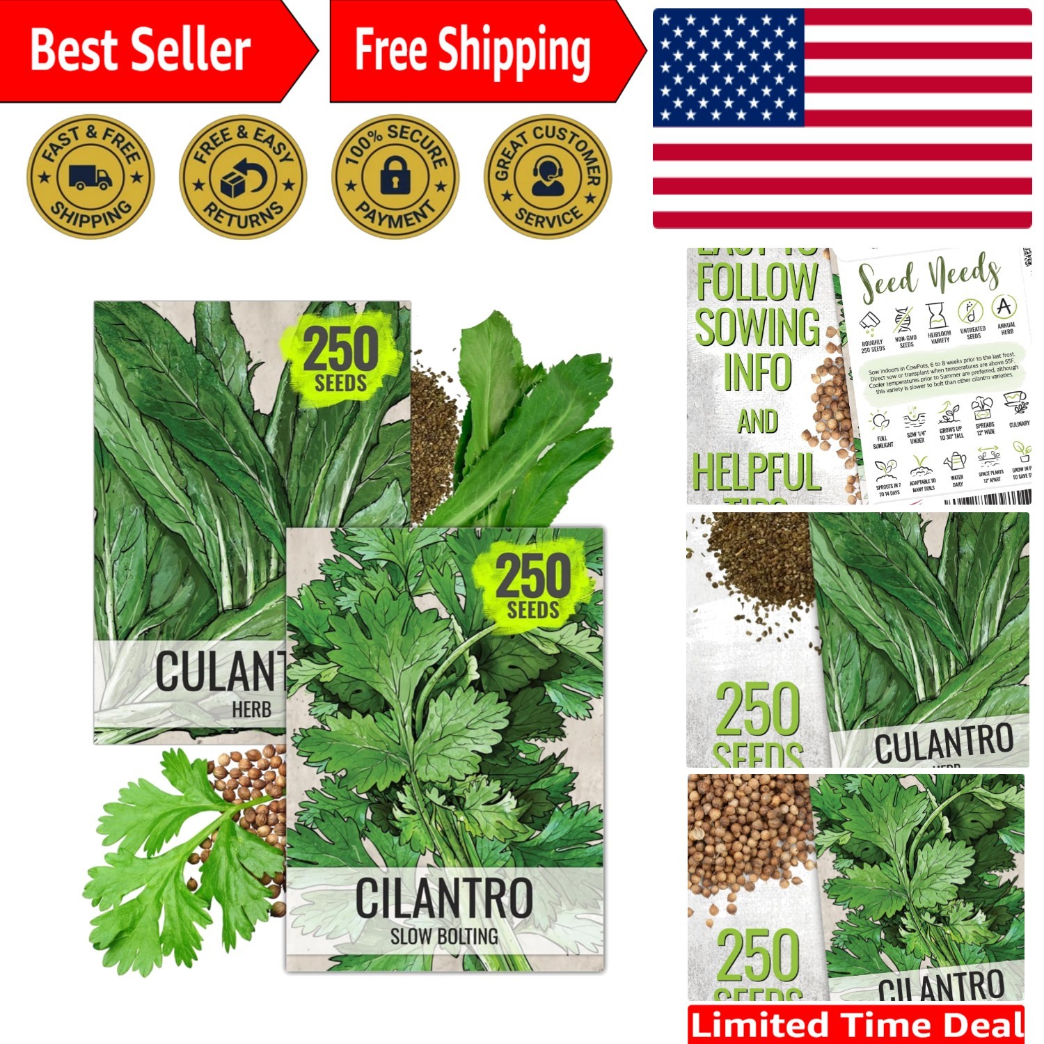 Coriander Seeds – Heirloom Cilantro & Culantro for Culinary Gardens – 2 Pack