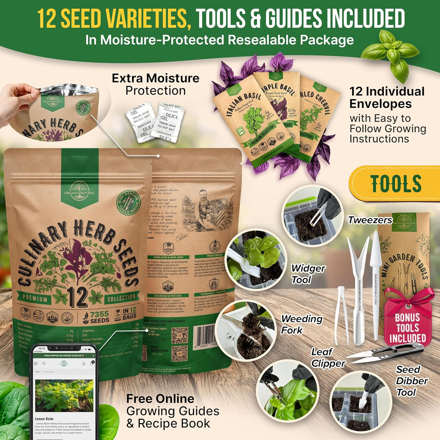 Culinary Herb Seeds Variety Pack 12 Types Non-GMO Heirloom Indoor Outdoor Garden