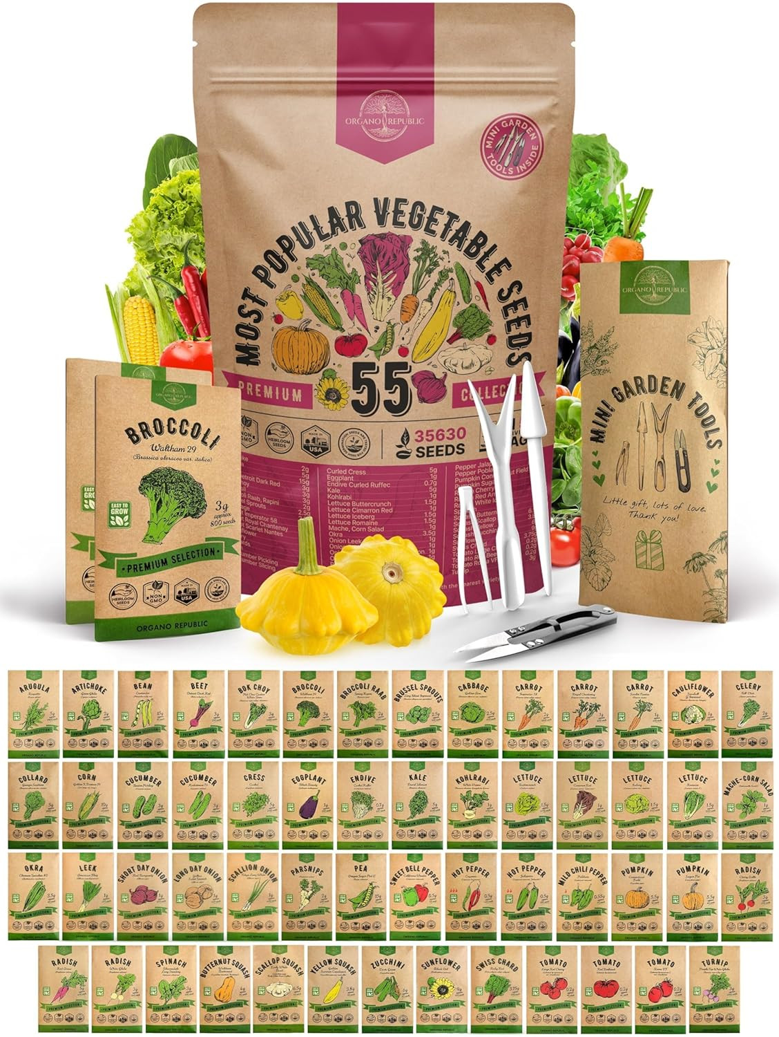 55 Vegetable Seeds Variety Pack – 35,600+ Non-Gmo Heirloom Seeds for Planting Ve