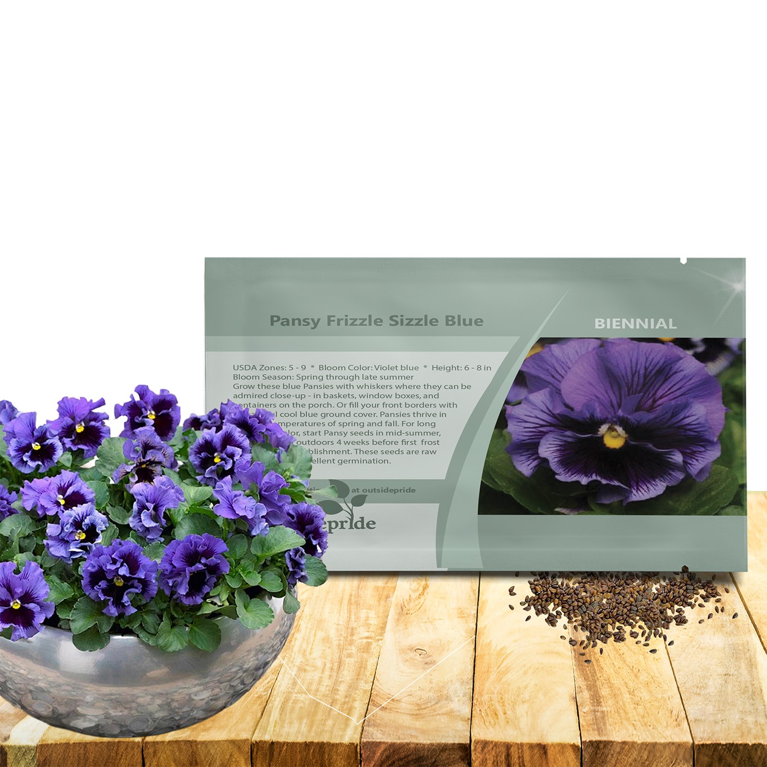 50 Seeds Pansy Frizzle Sizzle Blue Seeds – Blue Pansies Flower Seed