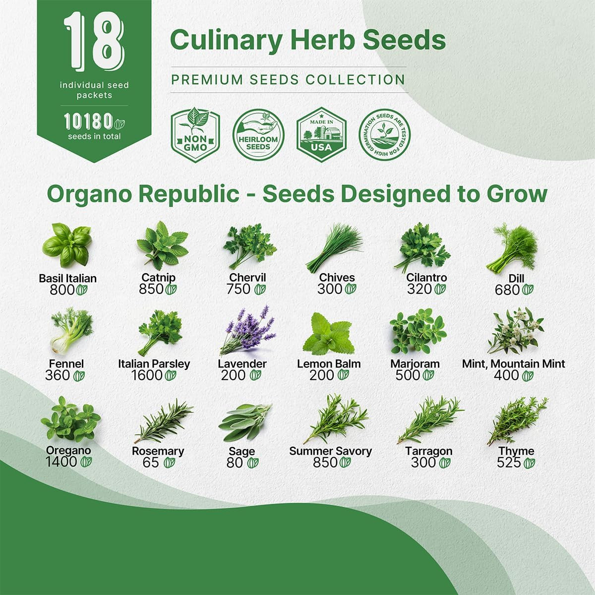 18 Culinary Herb Seeds Variety Pack – 10,180+ Heirloom, Non-GMO Seeds