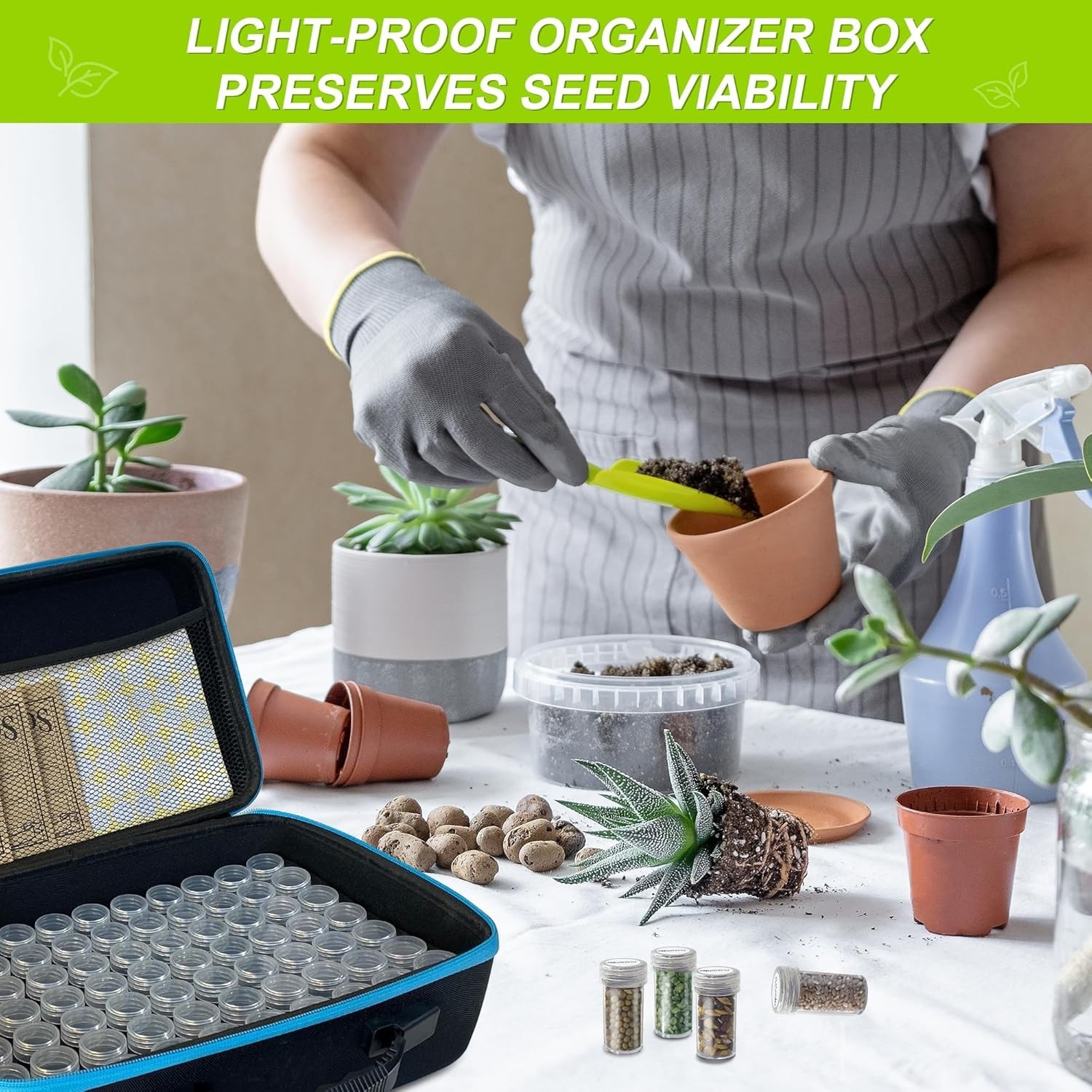 Seed Storage Organizer Box with 140 Slots and Envelopes for Vegetable and Flower