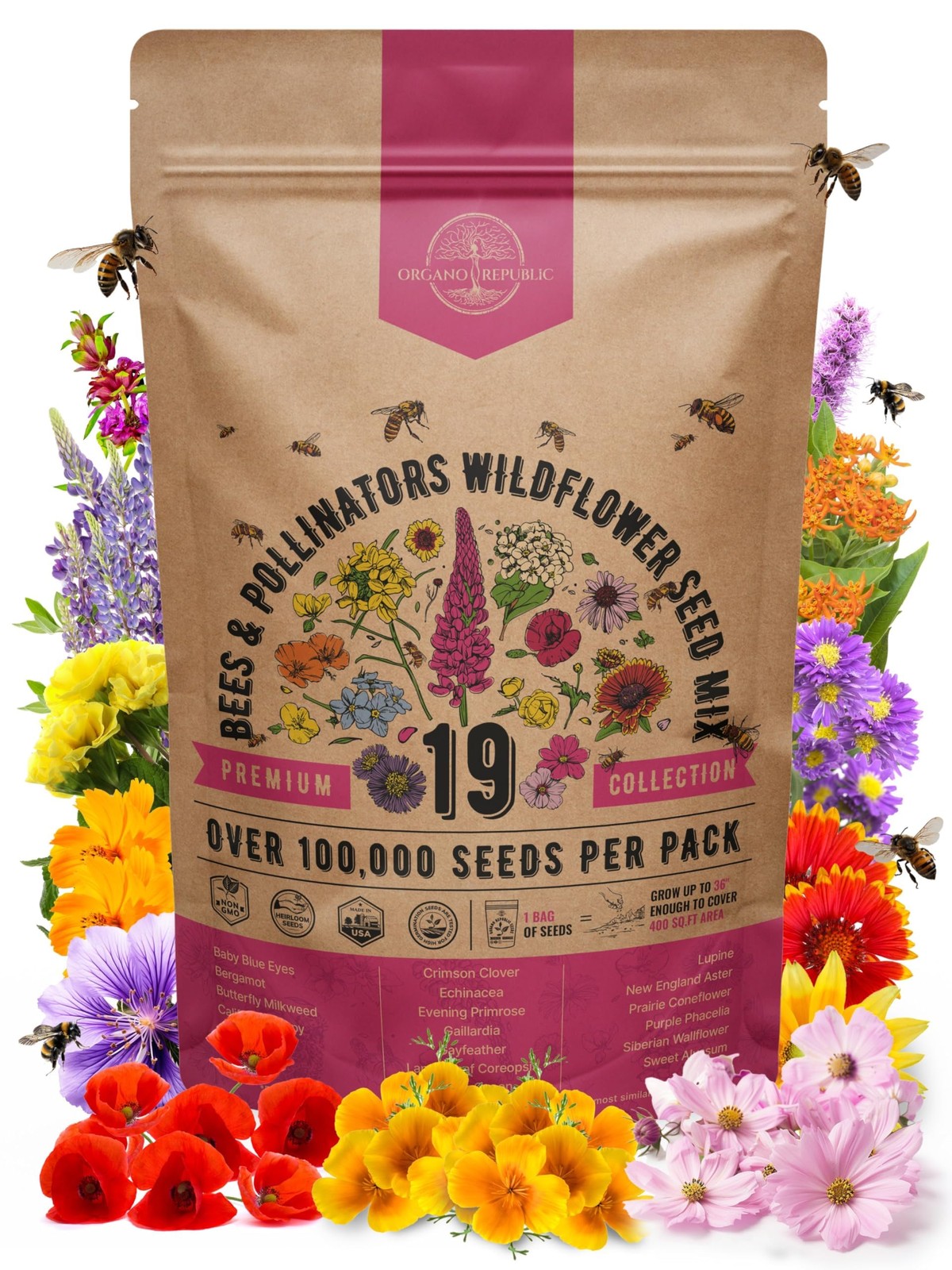 Wildflower Seed Mix for Indoor & Outdoor Gardening, Attract Bees & Butterflies